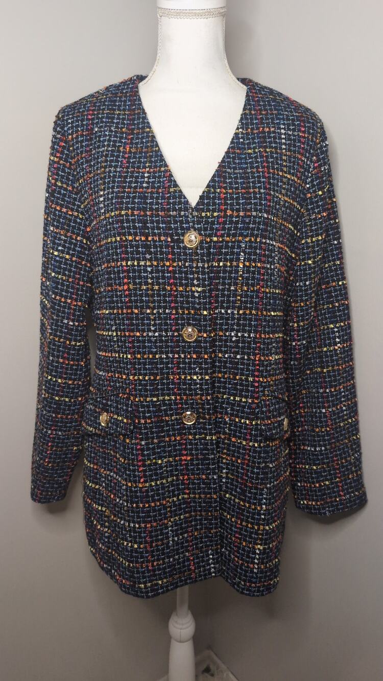 NWT Truth by Republic Multicolor Tweed Long Blazer Large